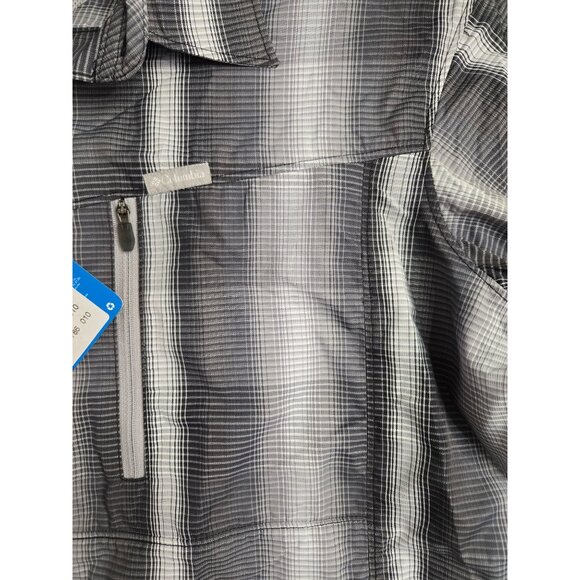 Columbia Mens Large L Omni Shade Button Up Shirt Black Gray Plaid Short Sleeve - Picture 7 of 9